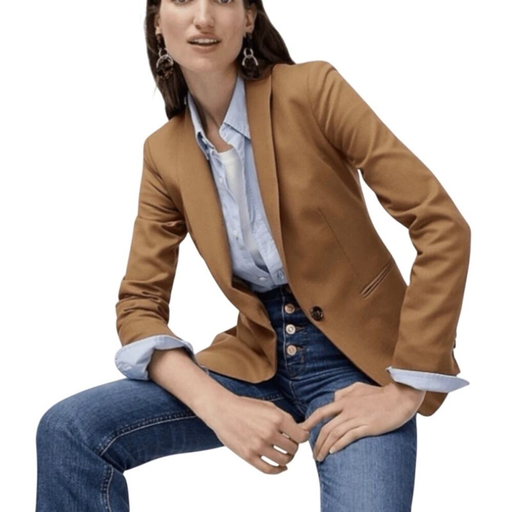 J Crew Parke Blazer Brown Camel Tailored Career Jacket Minimalist Size 0 Preppy